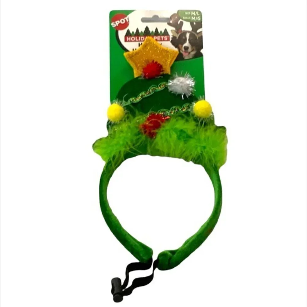 SPOT Dog Christmas Headband Holiday Hat Adjustable Festive Tree Medium / Large
